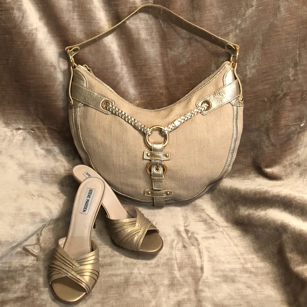 NWOT Nine West Gold & Jute Hobo Purse